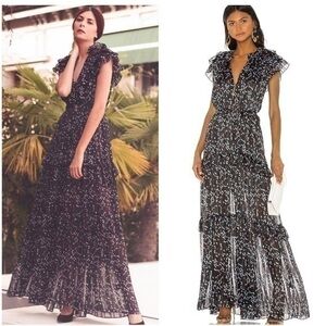 Sabina Musayev Revolve Gwen Maxi Dress Gown in Dotted Black NWT